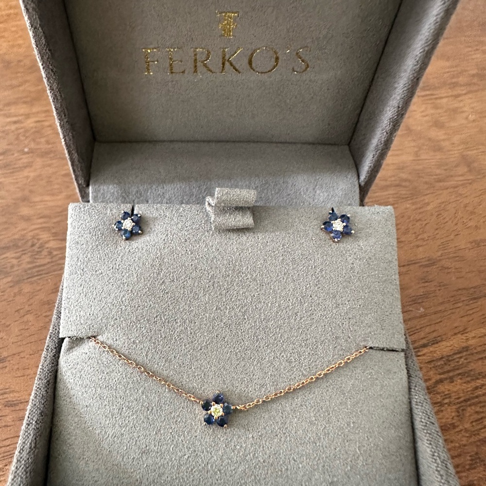Ferko’s Sapphire and 14k Rose Gold Earring and Bracelet Set - New